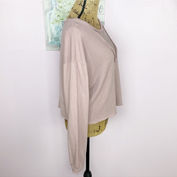 Alya Francesca’s Sheer Swiss Dot Inset Cropped Sweatshirt Blush Taupe Medium - Picture 4 of 8